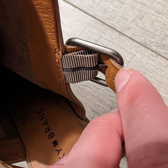 Lucky Brand Womens Farryn Low Heel Slingback Booties Size 8 M Tan leather Nubuck - Picture 9 of 12